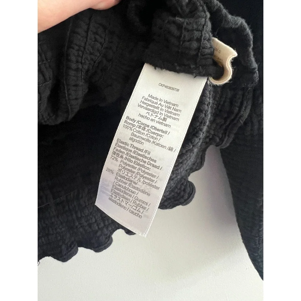 Madewell Lightspun Julianne Smocked Waist Top Black Gauze Crop Large Boho Spring